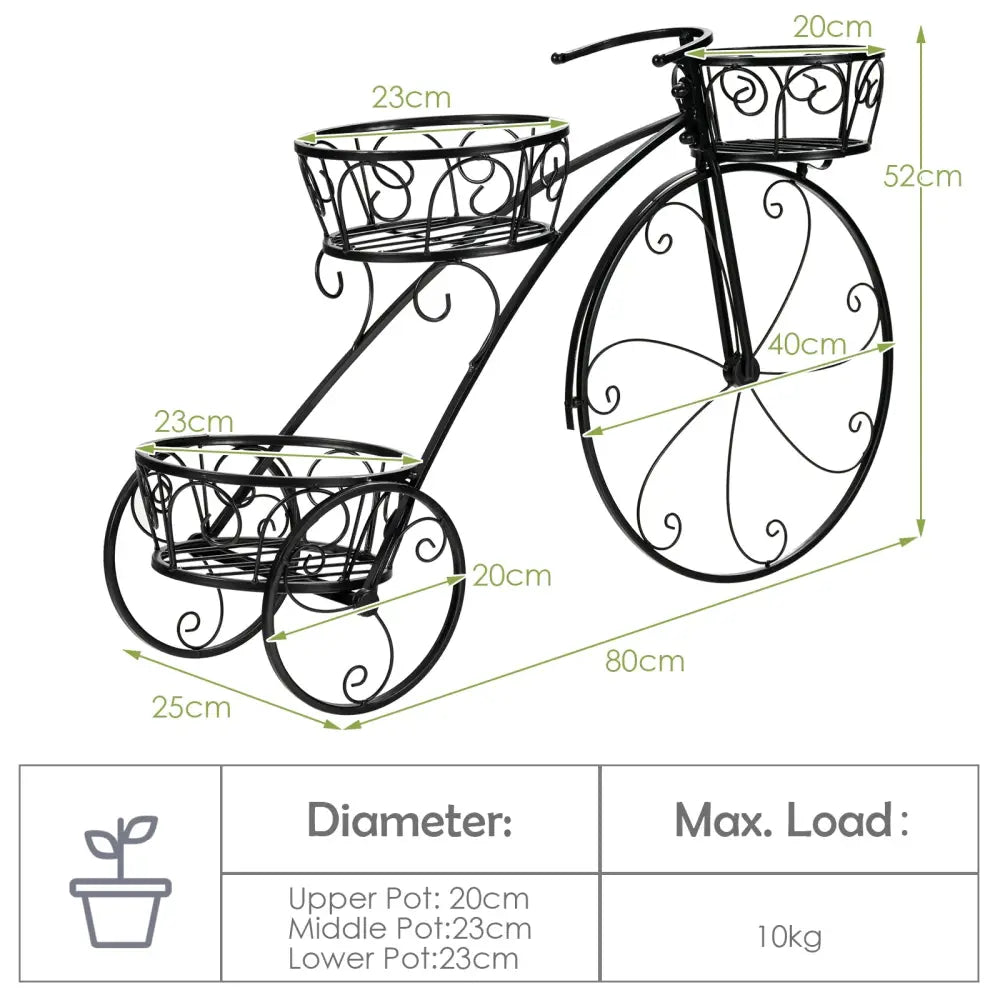 Tricycle Plant Stand Flower Pot Cart Holder in Parisian Style - Black - Plant Stands