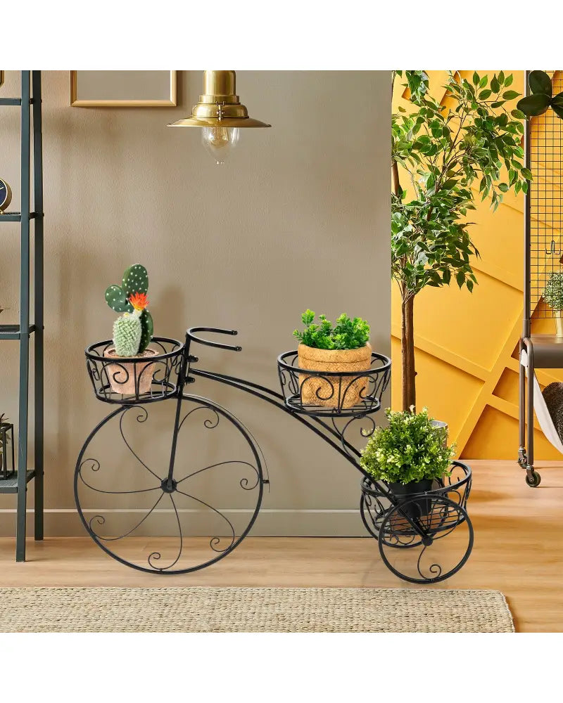 Tricycle Plant Stand Flower Pot Cart Holder in Parisian Style - Black - Plant Stands