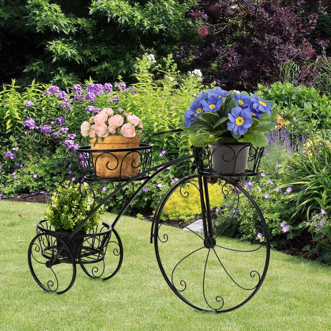 Tricycle Plant Stand Flower Pot Cart Holder in Parisian Style - Black - Plant Stands