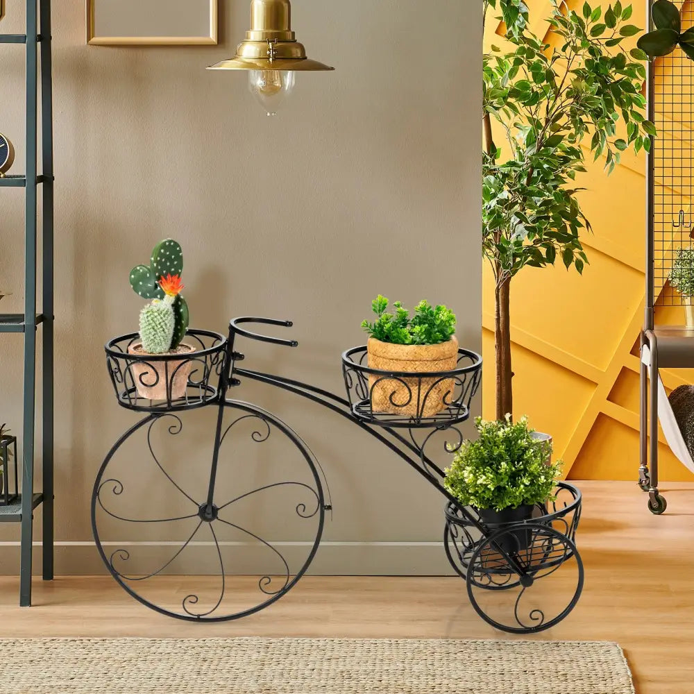 Tricycle Plant Stand Flower Pot Cart Holder in Parisian Style - Black - Plant Stands