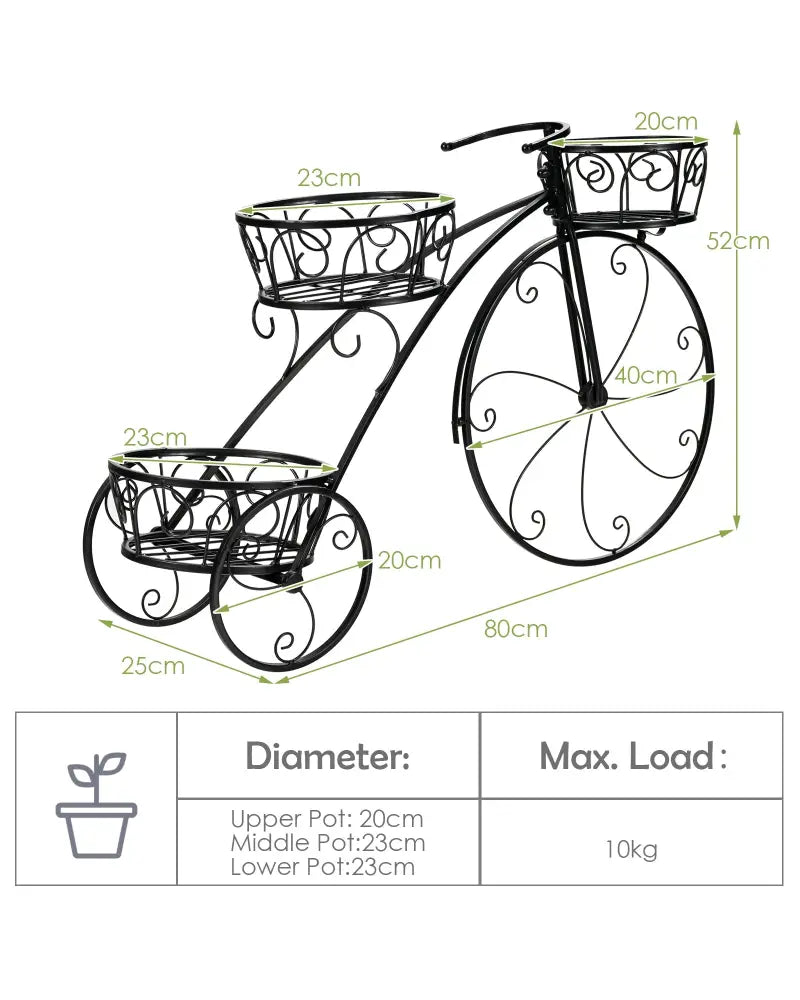Tricycle Plant Stand Flower Pot Cart Holder in Parisian Style - Black - Plant Stands