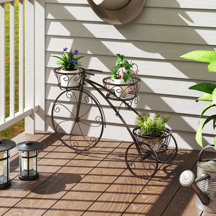 Tricycle Plant Stand Flower Pot Cart Holder with 3 Hollowed Baskets-Bronze - Bronze - Plant Stands