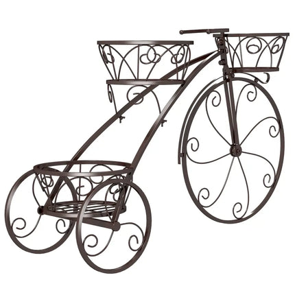 Tricycle Plant Stand Flower Pot Cart Holder with 3 Hollowed Baskets-Bronze - Bronze - Plant Stands