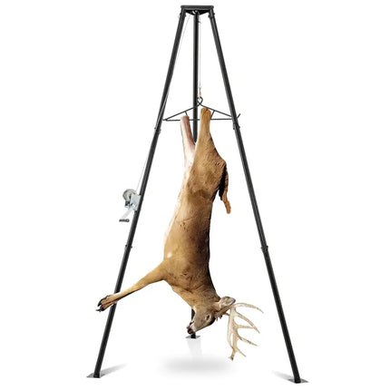 Tripod Game Hoist Deer Hanger 600 LBS Capacity Deer Skinning Rack-Black - Black - Camping