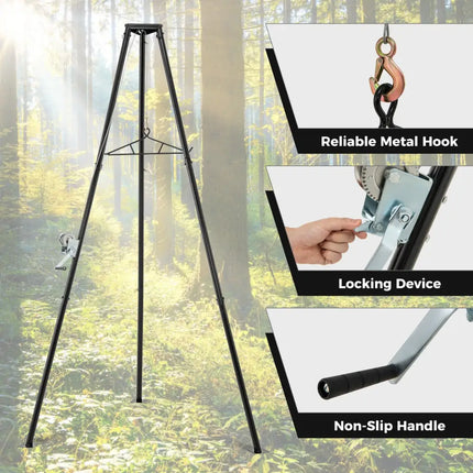 Tripod Game Hoist Deer Hanger 600 LBS Capacity Deer Skinning Rack-Black - Black - Camping