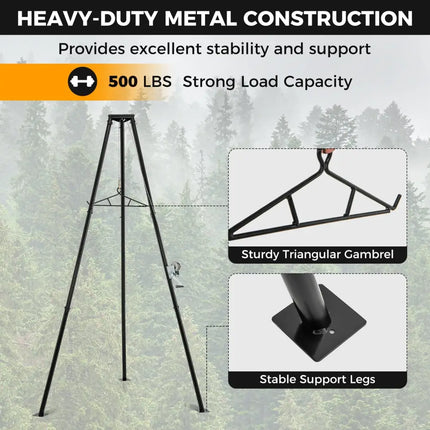 Tripod Game Hoist Deer Hanger 600 LBS Capacity Deer Skinning Rack-Black - Black - Camping