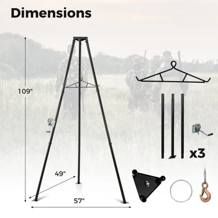 Tripod Game Hoist Deer Hanger 600 LBS Capacity Deer Skinning Rack-Black - Black - Camping