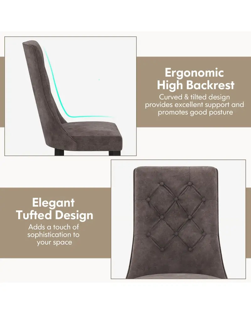Tufted Dining Chairs Set of 2 with High Backrest and Padded Seat-Gray - Gray - Dining Chairs