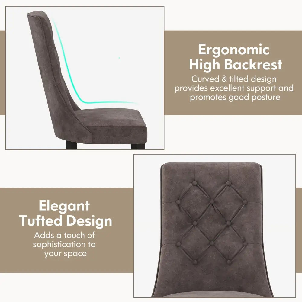 Tufted Dining Chairs Set of 2 with High Backrest and Padded Seat-Gray - Gray - Dining Chairs