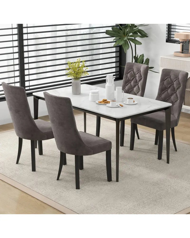 Tufted Dining Chairs Set of 2 with High Backrest and Padded Seat-Gray - Gray - Dining Chairs