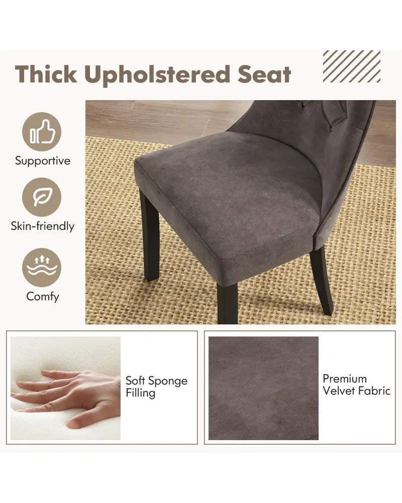 Tufted Dining Chairs Set of 2 with High Backrest and Padded Seat-Gray - Gray - Dining Chairs