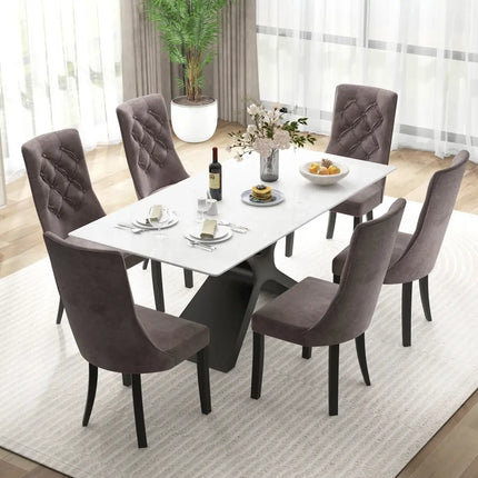 Tufted Dining Chairs Set of 2 with High Backrest and Padded Seat-Gray - Gray - Dining Chairs