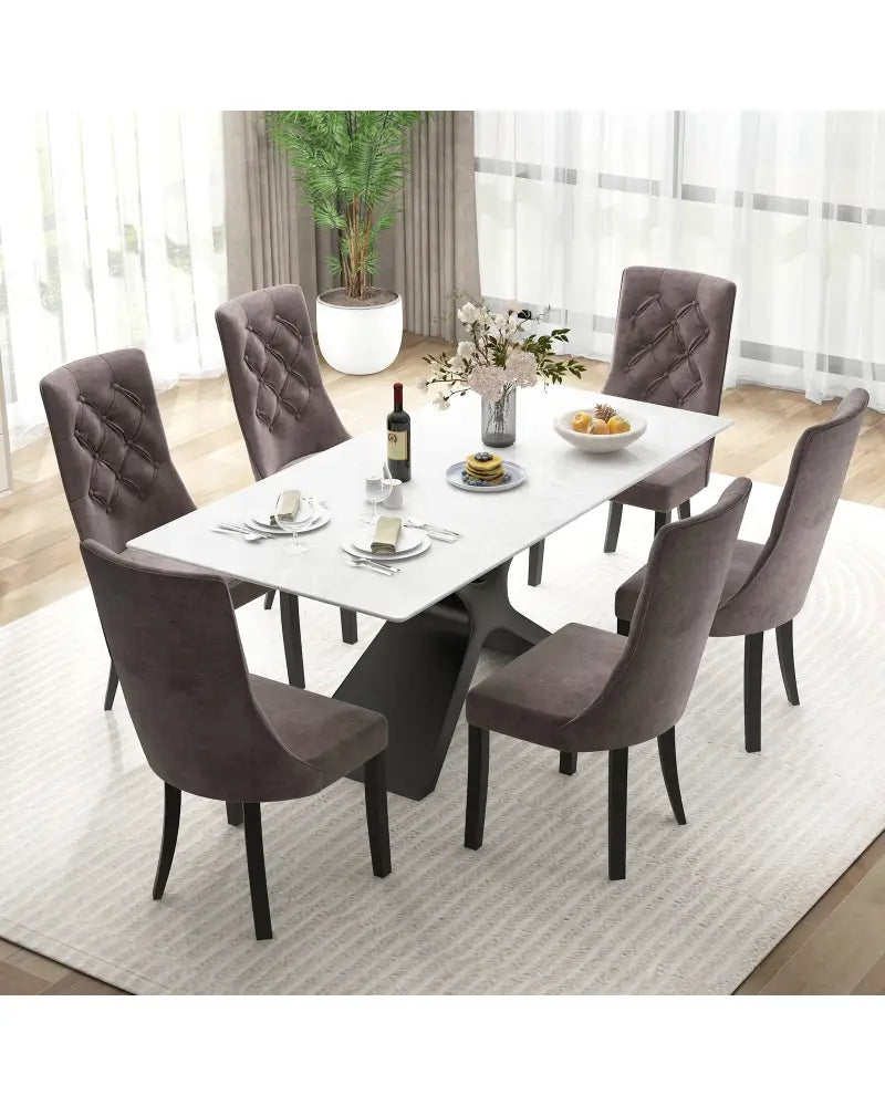 Tufted Dining Chairs Set of 2 with High Backrest and Padded Seat-Gray - Gray - Dining Chairs