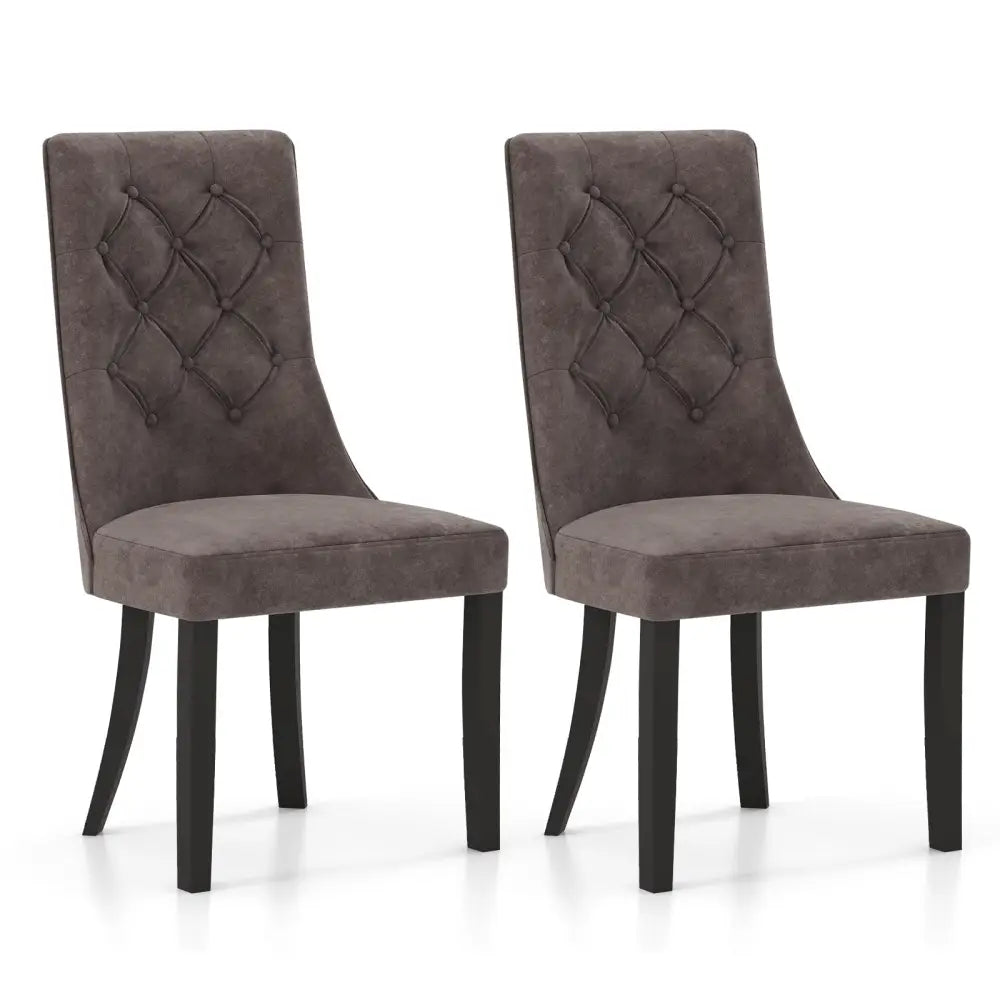 Tufted Dining Chairs Set of 2 with High Backrest and Padded Seat-Gray - Gray - Dining Chairs