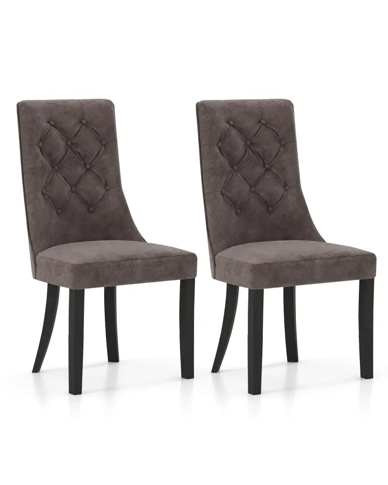 Tufted Dining Chairs Set of 2 with High Backrest and Padded Seat-Gray - Gray - Dining Chairs
