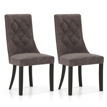 Tufted Dining Chairs Set of 2 with High Backrest and Padded Seat-Gray - Gray - Dining Chairs