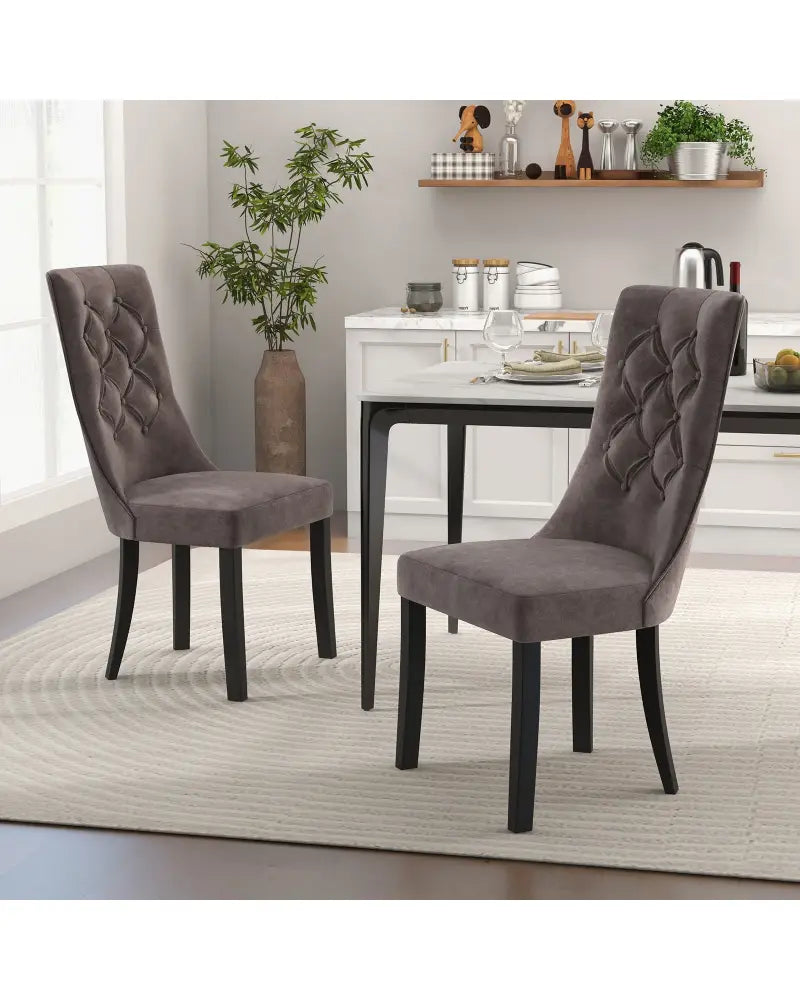 Tufted Dining Chairs Set of 2 with High Backrest and Padded Seat-Gray - Gray - Dining Chairs