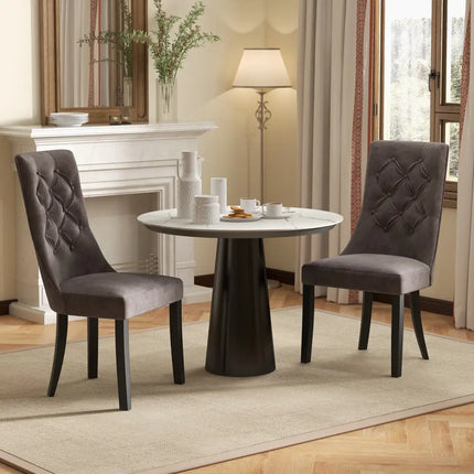 Tufted Dining Chairs Set of 2 with High Backrest and Padded Seat-Gray - Gray - Dining Chairs