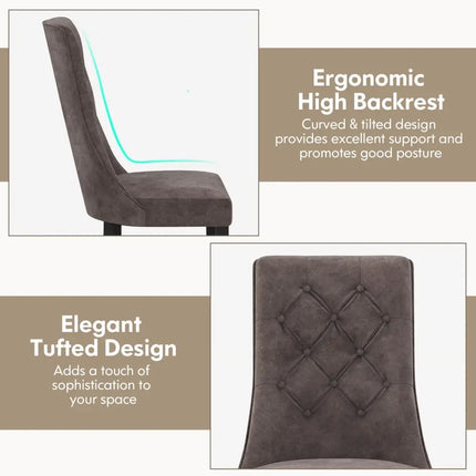 Tufted Dining Chairs Set of 2 with High Backrest and Padded Seat-Gray - Gray - Dining Chairs