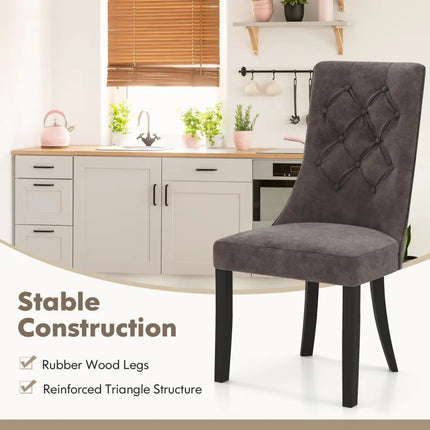 Tufted Dining Chairs Set of 2 with High Backrest and Padded Seat-Gray - Gray - Dining Chairs