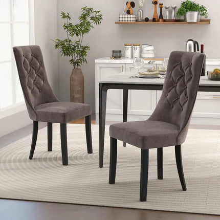 Tufted Dining Chairs Set of 2 with High Backrest and Padded Seat-Gray - Gray - Dining Chairs