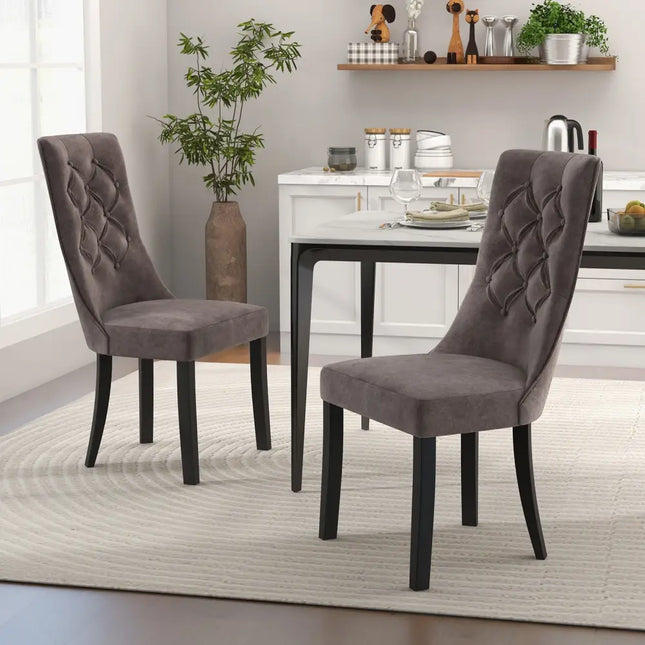 Tufted Dining Chairs Set of 2 with High Backrest and Padded Seat-Gray - Gray - Dining Chairs