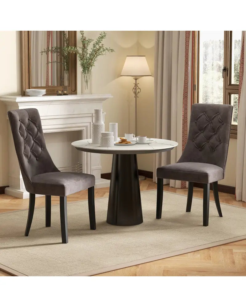 Tufted Dining Chairs Set of 2 with High Backrest and Padded Seat-Gray - Gray - Dining Chairs