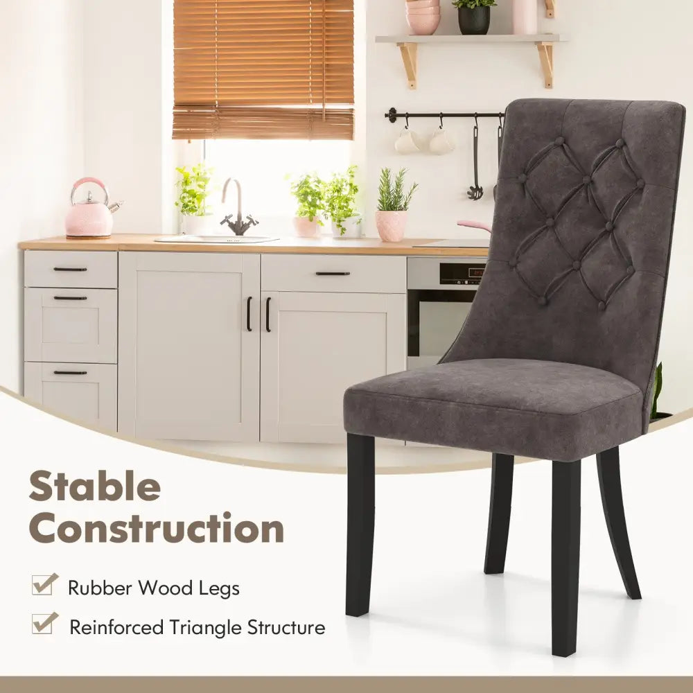 Tufted Dining Chairs Set of 2 with High Backrest and Padded Seat-Gray - Gray - Dining Chairs