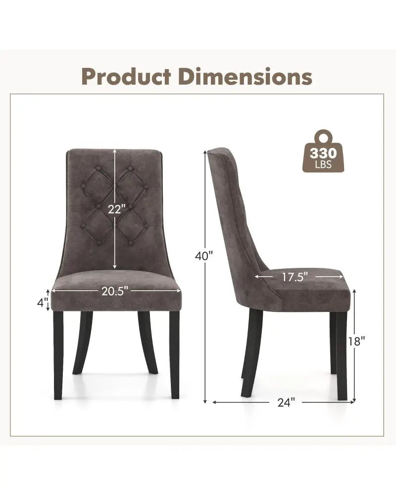 Tufted Dining Chairs Set of 2 with High Backrest and Padded Seat-Gray - Gray - Dining Chairs