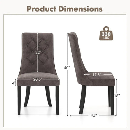 Tufted Dining Chairs Set of 2 with High Backrest and Padded Seat-Gray - Gray - Dining Chairs