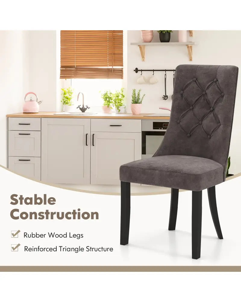 Tufted Dining Chairs Set of 2 with High Backrest and Padded Seat-Gray - Gray - Dining Chairs