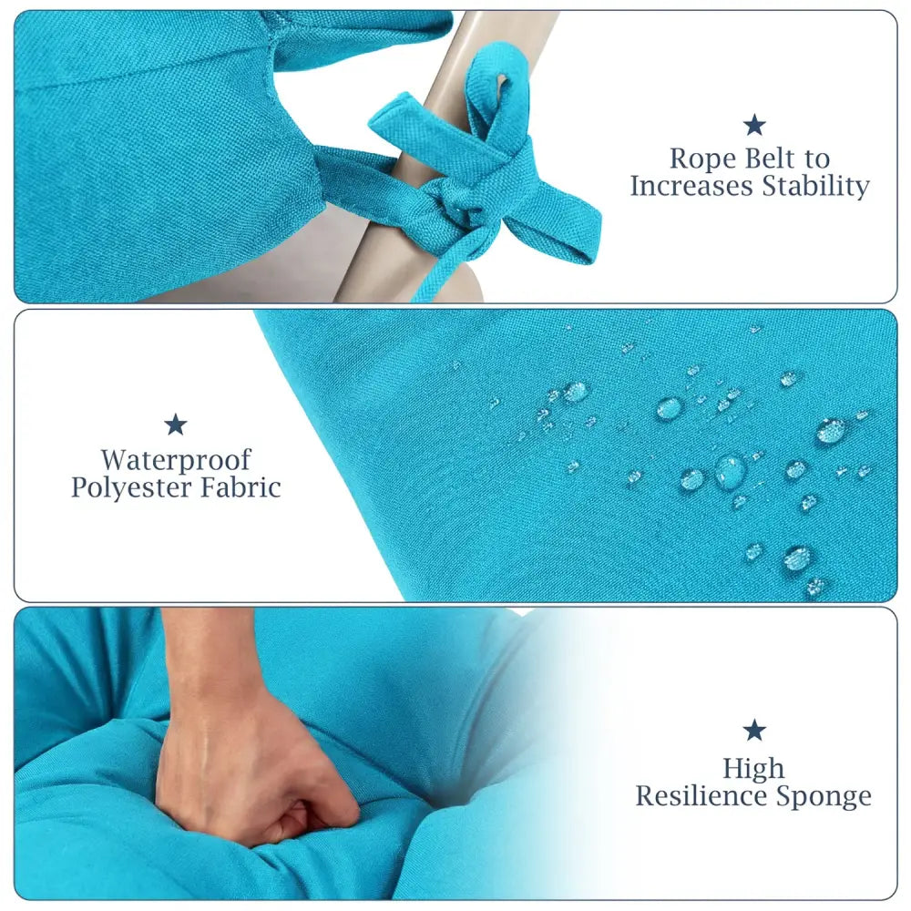 Tufted Patio High Back Chair Cushion with Non-Slip String Ties-Turquoise - Turquoise - Outdoor Furniture Accessories