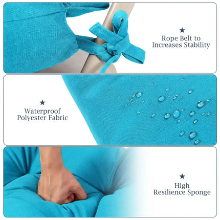 Tufted Patio High Back Chair Cushion with Non-Slip String Ties-Turquoise - Turquoise - Outdoor Furniture Accessories