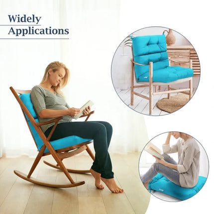 Tufted Patio High Back Chair Cushion with Non-Slip String Ties-Turquoise - Turquoise - Outdoor Furniture Accessories