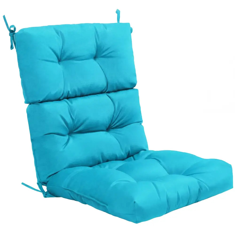 Tufted Patio High Back Chair Cushion with Non-Slip String Ties-Turquoise - Turquoise - Outdoor Furniture Accessories