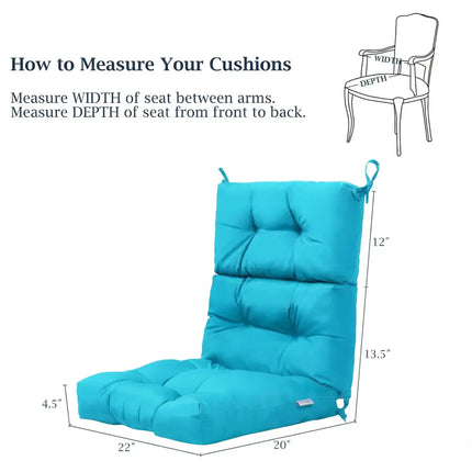 Tufted Patio High Back Chair Cushion with Non-Slip String Ties-Turquoise - Turquoise - Outdoor Furniture Accessories