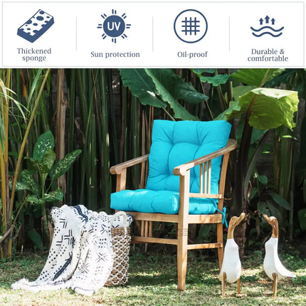 Tufted Patio High Back Chair Cushion with Non-Slip String Ties-Turquoise - Turquoise - Outdoor Furniture Accessories