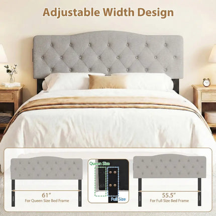 Tufted Upholstered Head Board for Queen and Full Size Bed with 2 AC Outlets-Gray - Gray - Headboards