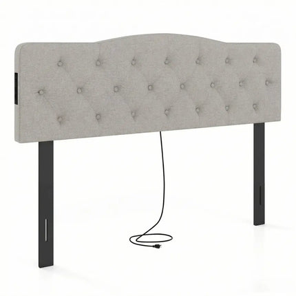 Tufted Upholstered Head Board for Queen and Full Size Bed with 2 AC Outlets-Gray - Gray - Headboards