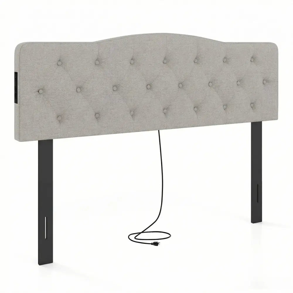 Tufted Upholstered Head Board for Queen and Full Size Bed with 2 AC Outlets-Gray - Gray - Headboards
