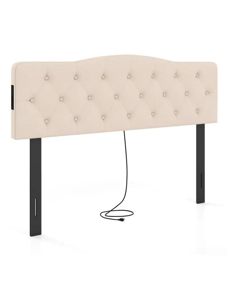 Tufted Upholstered Head Board for Queen and Full Size Bed with 2 AC Outlets-Beige - Beige - Headboards