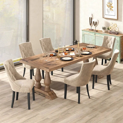 Tufted Wingback Upholstered Dining Chairs Set of 2-Light Brown - Light Brown - Dining Chairs