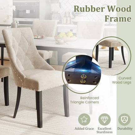 Tufted Wingback Upholstered Dining Chairs Set of 2-Light Brown - Light Brown - Dining Chairs