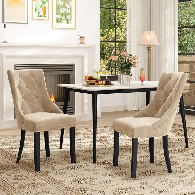 Tufted Wingback Upholstered Dining Chairs Set of 2-Light Brown - Light Brown - Dining Chairs