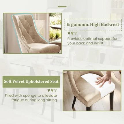 Tufted Wingback Upholstered Dining Chairs Set of 2-Light Brown - Light Brown - Dining Chairs