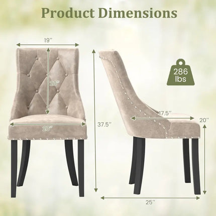 Tufted Wingback Upholstered Dining Chairs Set of 2-Light Brown - Light Brown - Dining Chairs