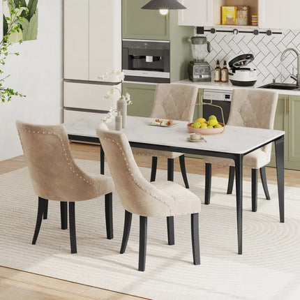 Tufted Wingback Upholstered Dining Chairs Set of 2-Light Brown - Light Brown - Dining Chairs
