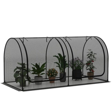 Tunnel Crop Cage Large Portable Plant Protection Tent with 2 Roll-up Zippered Doors - Greenhouses