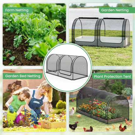 Tunnel Crop Cage Large Portable Plant Protection Tent with 2 Roll-up Zippered Doors - Greenhouses