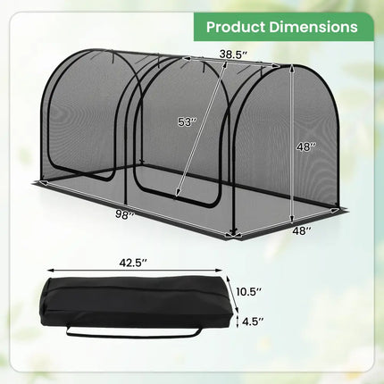 Tunnel Crop Cage Large Portable Plant Protection Tent with 2 Roll-up Zippered Doors - Greenhouses